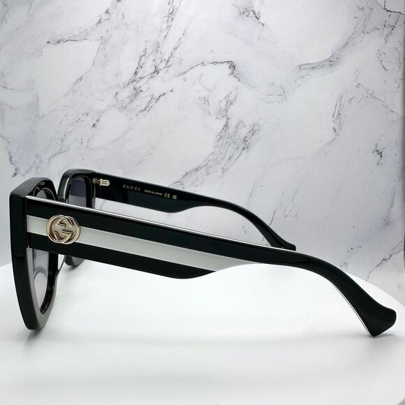 New GUCCI Sunglasses Black Square Gold Metal GG Web Arms Womens Authentic Gucci - Picture 8 of 16